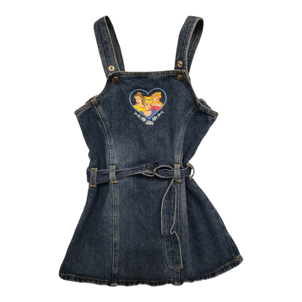 Vintage Y2k Disney Denim Overall Dress with Princess Heart Patch